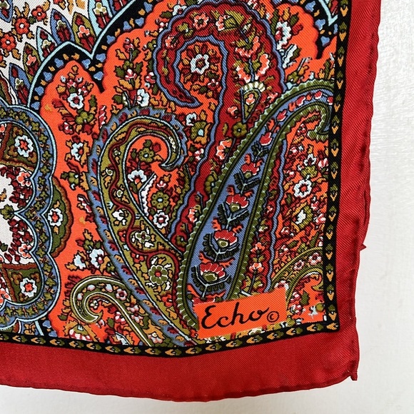 Vintage Echo Silk Red Paisley Long Oblong Scarf - Picture 3 of 9